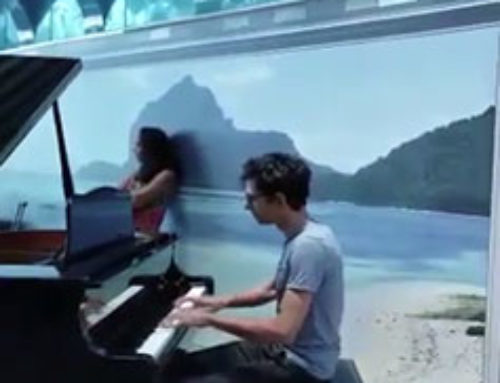 Traveler playing piano in SSR airport, Mauritius